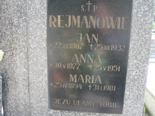 Jan Rejman 1867 Łańcut - Grobonet - Wyszukiwarka osób pochowanych