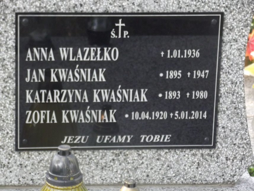 Zofia Kwaśniak 1920 Łańcut - Grobonet - Wyszukiwarka osób pochowanych